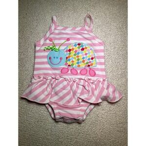 The Bailey Boys Pink White Striped Ladybug Sunsuit Ruffle Romper 9M USA